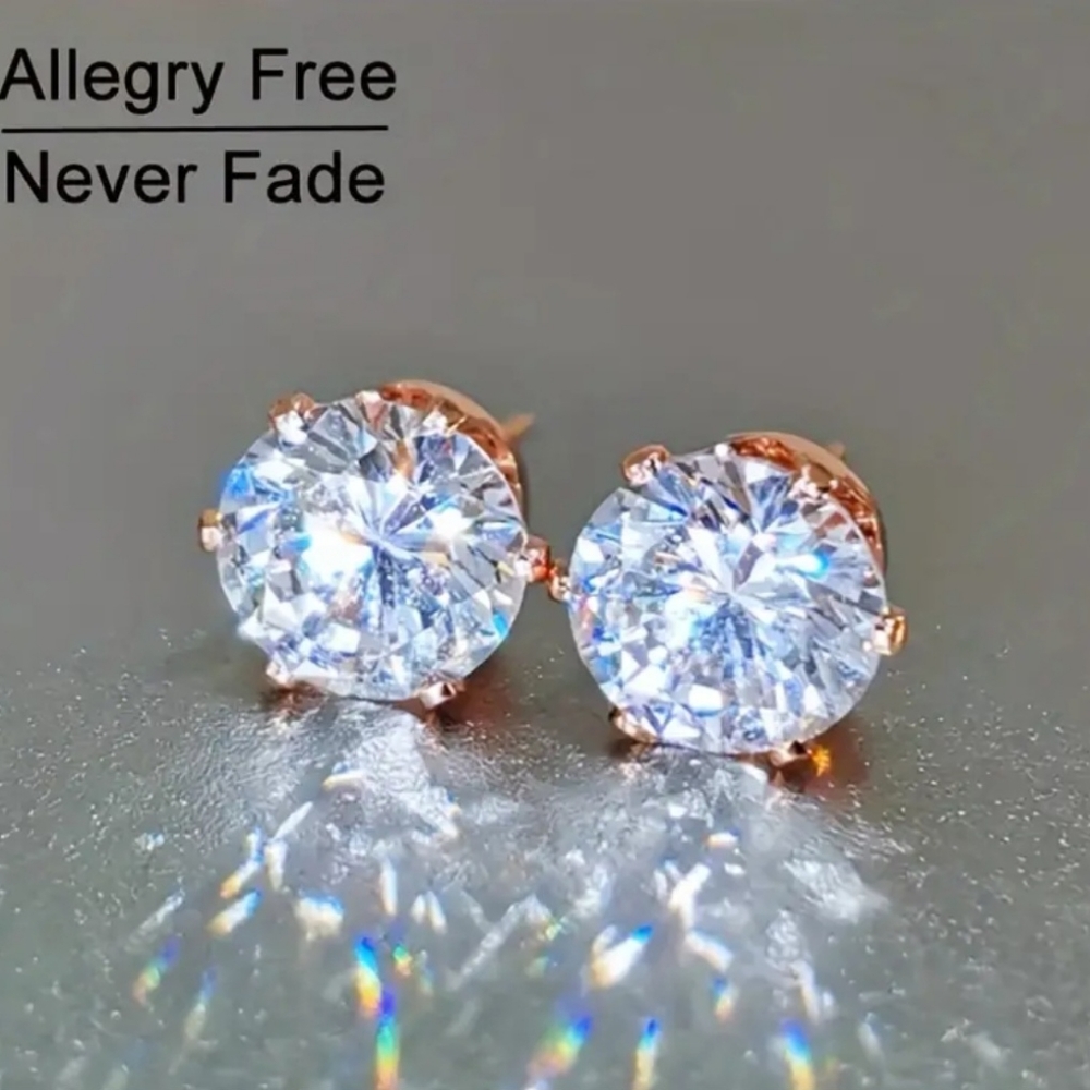 Rose gold cz diamond earrings NEW - Picture 2 of 3